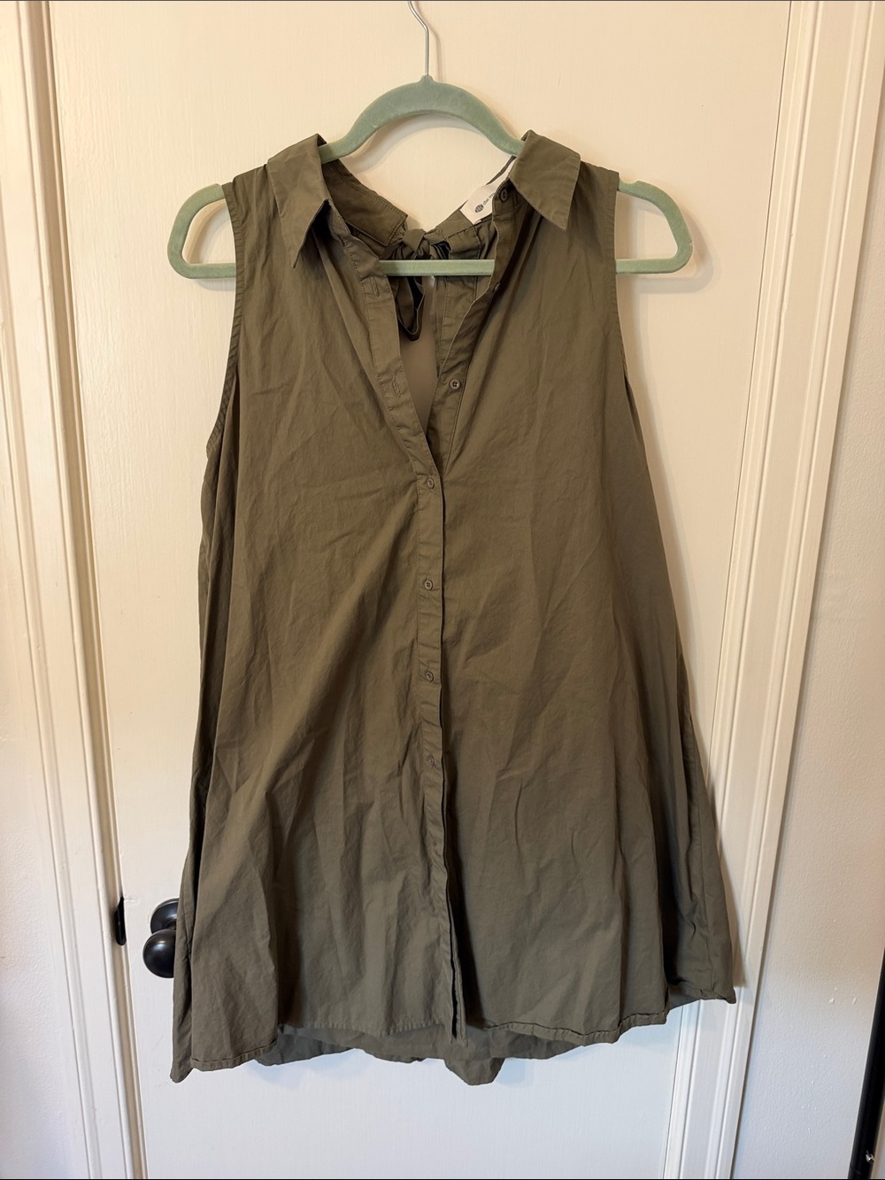 Impeccable Pig Medium Sleeveless Button-Front Olive Green Women's Dress